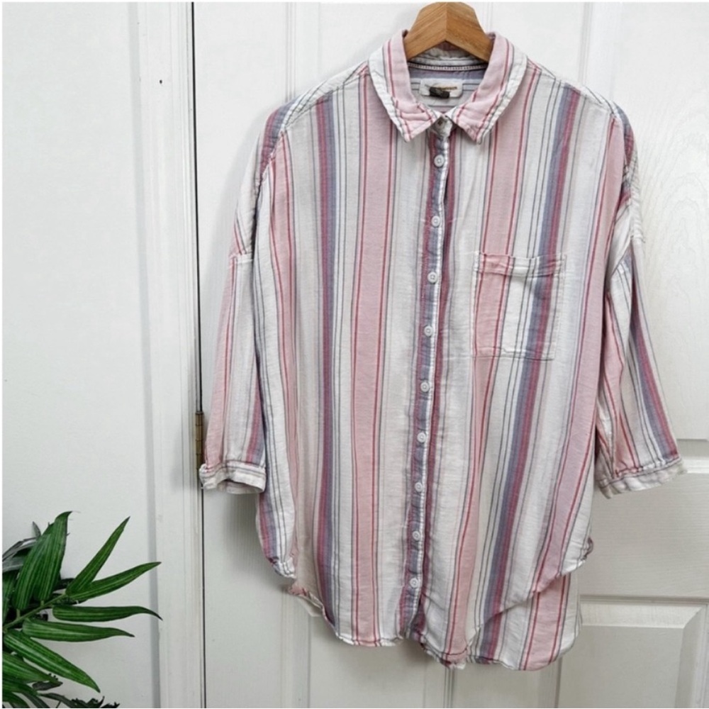 Pilcro Anthropologie Shirt Boyfriend Striped Oversized Button Down Top